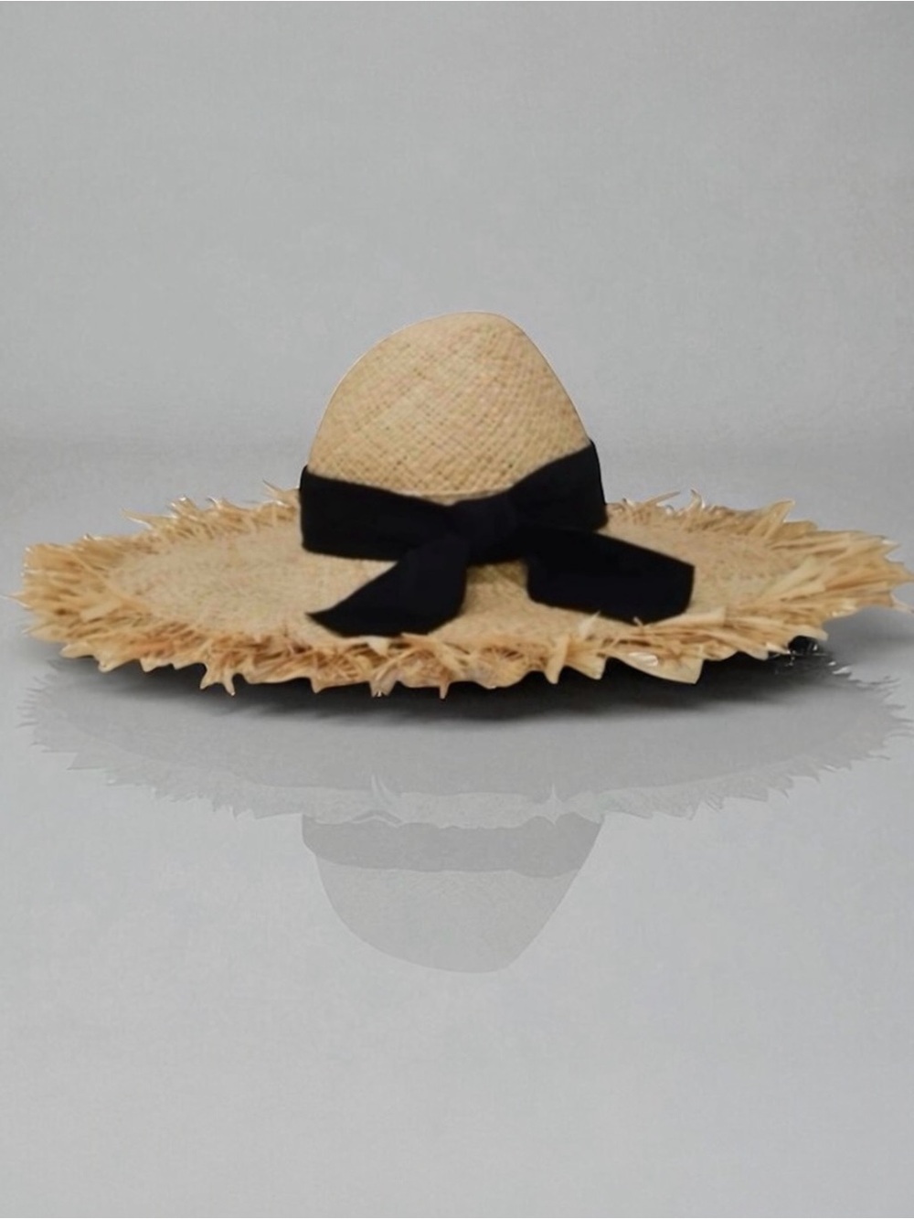 GIGI BURRIS MILLINERY ETE NATURAL feather grosgrain ribbon frayed straw hat